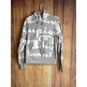 Champion Reverse Weave Logo Hoodie Gray Size Small